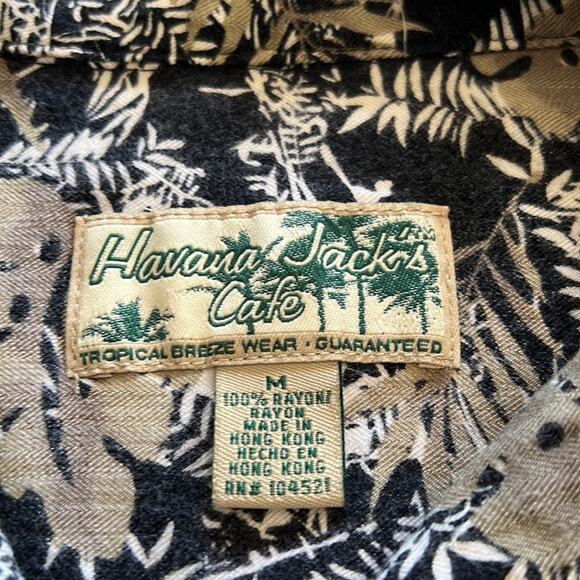 Havana Jacks Cafe Black Tropical Print Shirt Mens Size Medium Button Front - Picture 4 of 9